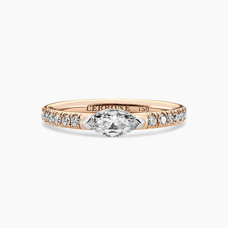 18ct rose and white gold marquise and round brilliant cut diamond ring