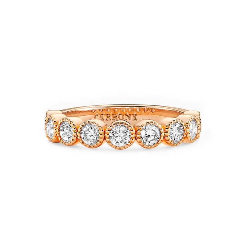 18ct rose gold round brilliant cut diamond beaded bezel set ring