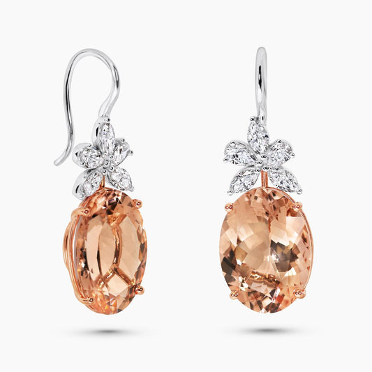 18ct Rose & White Gold Morganite Diamond Drop Earrings $7560 ($10800) + more 30% off Cerrone jewellery sale