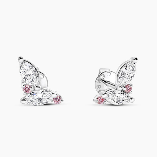 18ct white gold marquise diamond stud earrings with round brilliant cut argyle pink diamonds
