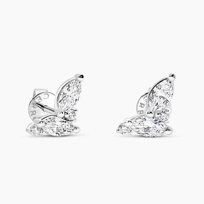 A pair of 18ct white gold marquise and round brilliant cut diamond stud earrings.