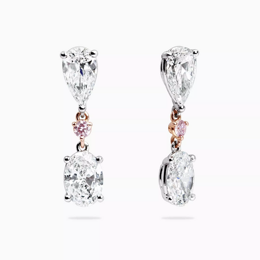18ct white and rose gold oval pear round Australian pink diamond drop earrings
