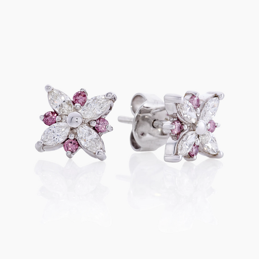 18ct white gold pink and white diamond stud earrings