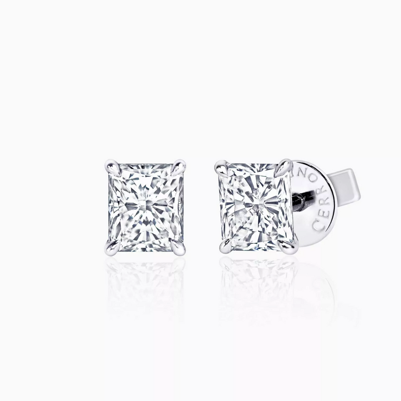 18ct white gold Radiant cut diamond stud earrings