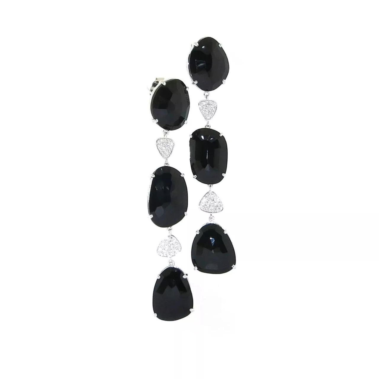18ct white gold black spinel and diamond drop earrings