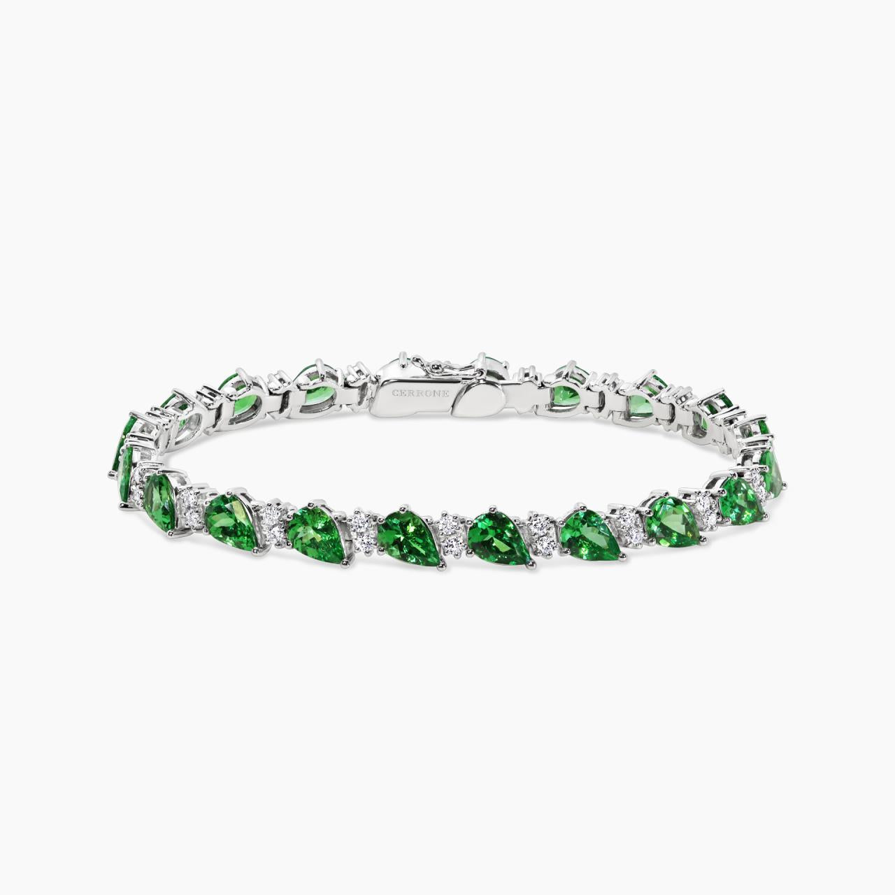 An 18ct white gold bracelet with pear-shaped tsavorite garnets and round diamonds