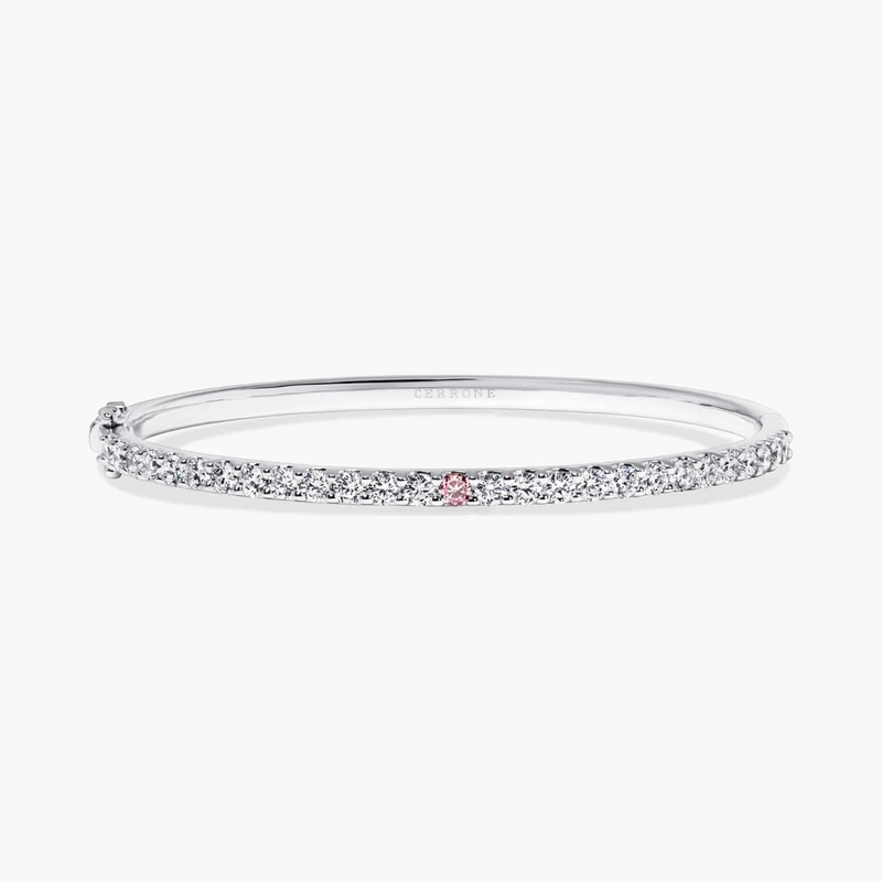 18ct white gold pink and white diamond hinged bangle