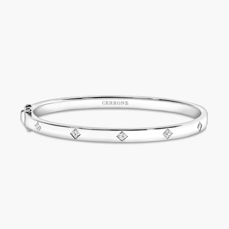 18ct white gold drop set princess cut diamond bangle