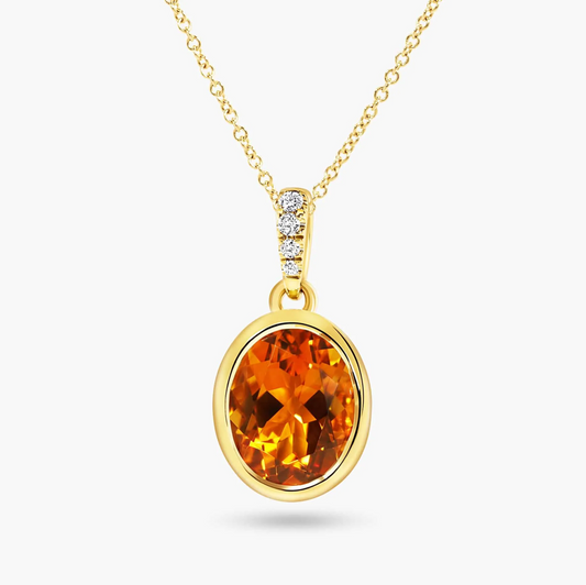 18ct yellow gold citrine and diamond pendant