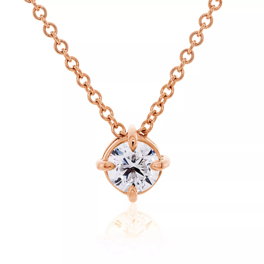 18ct rose gold 0.43ct round diamond necklace in a four claw setting