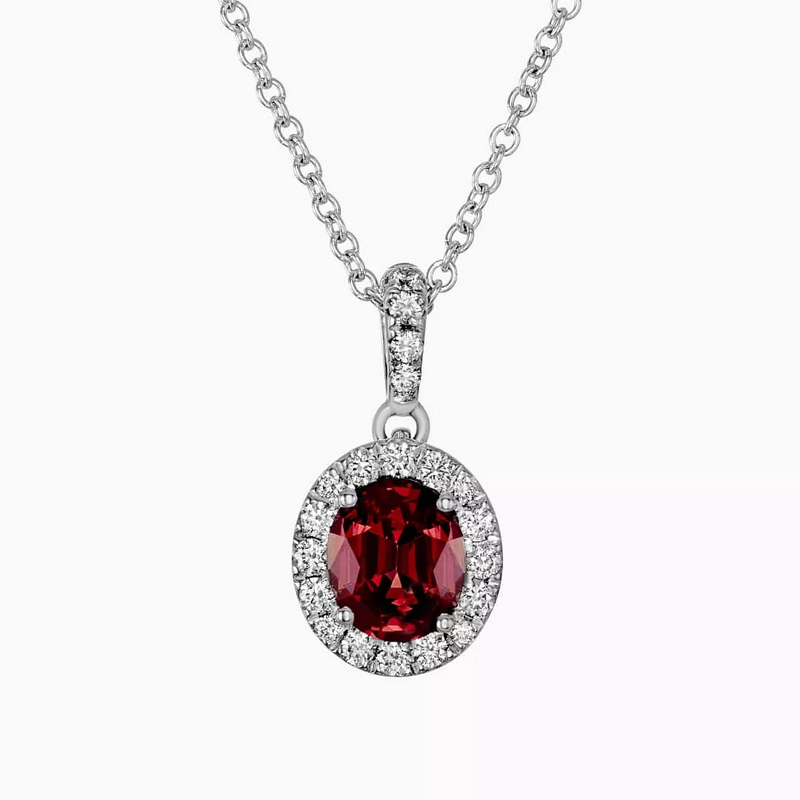 18ct white gold oval Burmese spinel and diamond necklace