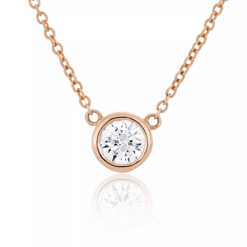 18ct rose gold round diamond bezel set necklace