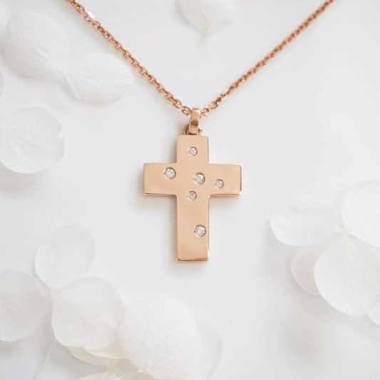 18ct Rose Gold Diamond Cross Pendant