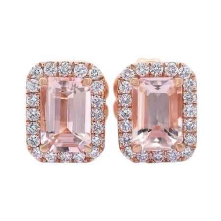18ct rose gold 0.89ct pink morganite and diamond stud earrings