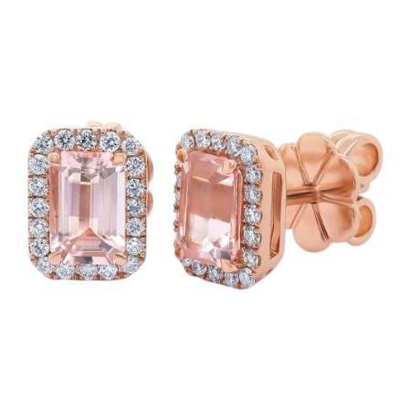 18ct rose gold 0.89ct pink morganite and diamond stud earrings
