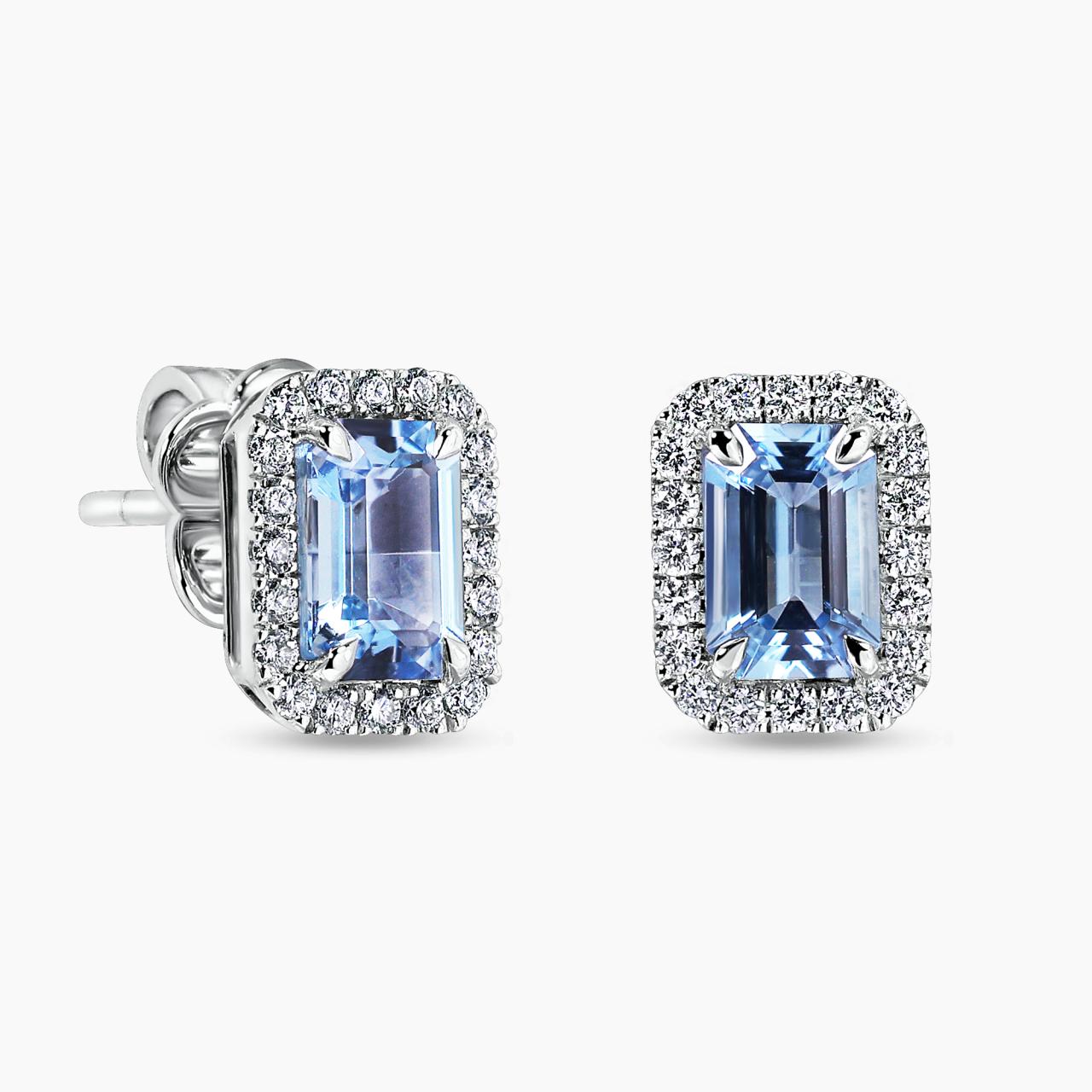 18ct white gold 2=0.87ct Santa Maria aquamarine and diamond stud earrings