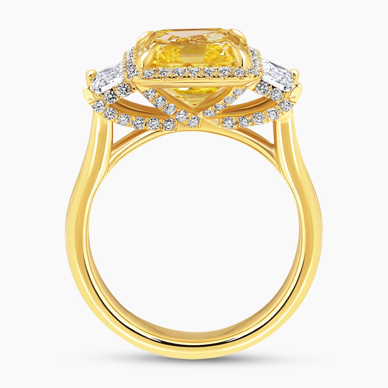 BACIO DI LUCE - 18ct yellow gold 4.03ct Fancy Vivid Yellow asscher cut diamond ring with baguette and round brilliant cut diamonds