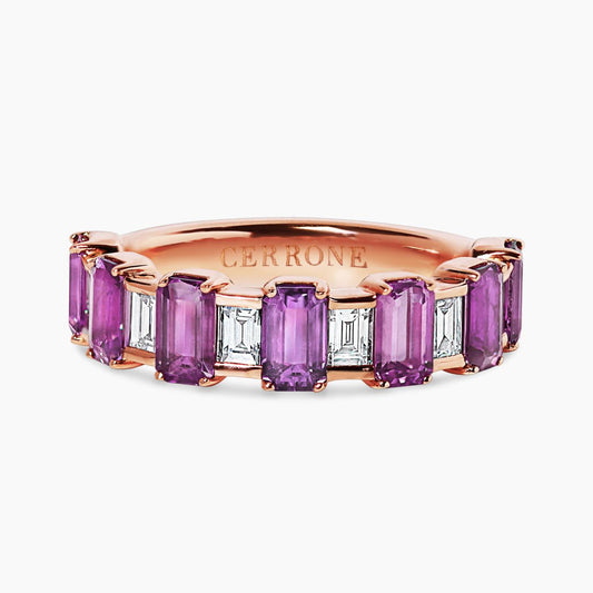 18ct rose gold diamond and purple sapphire ring