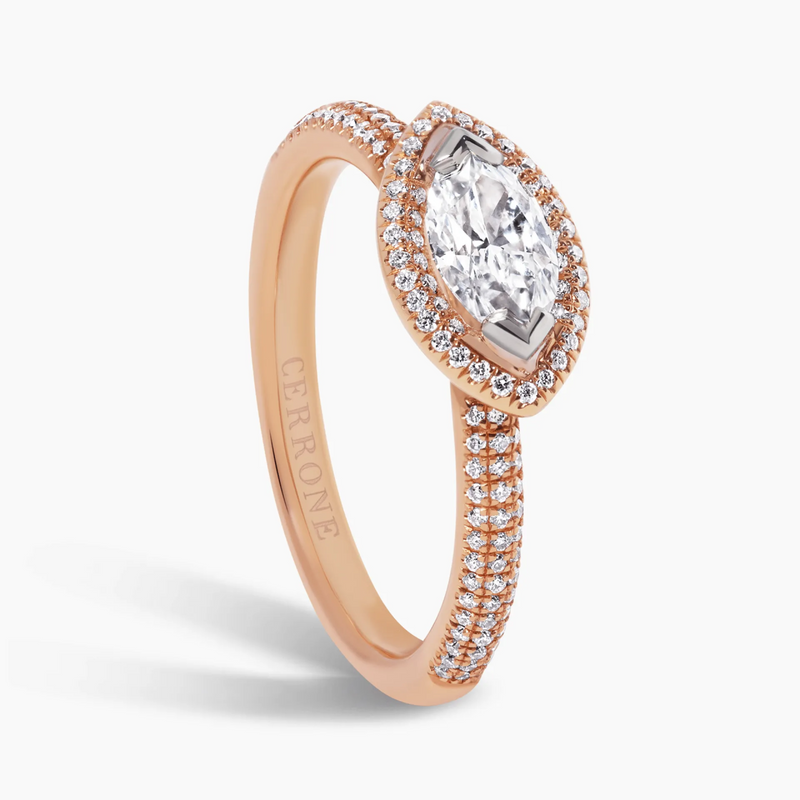 18ct rose and white gold Argyle marquise diamond engagement ring