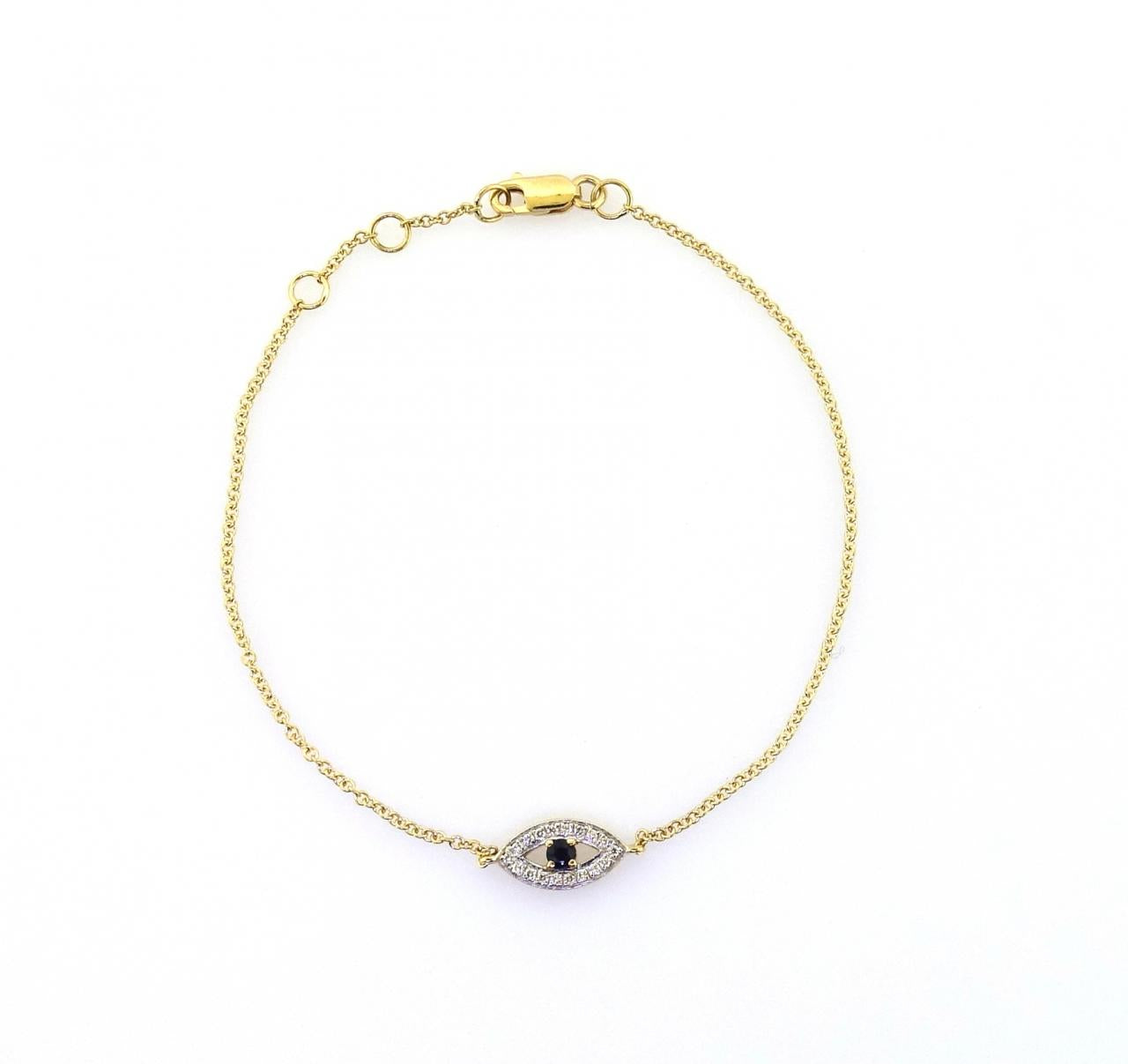 18ct yellow gold sapphire and diamond evil eye bracelet