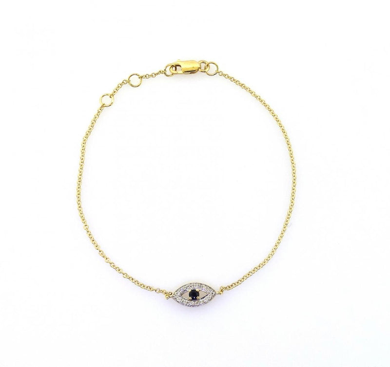 18ct yellow gold sapphire and diamond evil eye bracelet