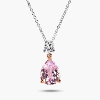 18ct white gold pear kunzite and diamond necklace