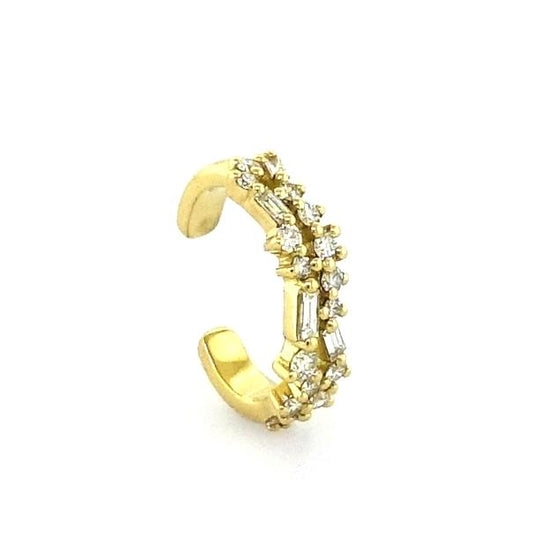 18ct yellow gold round and baguette cut diamond ear cuff