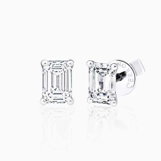 18ct white gold emerald cut diamond stud earrings