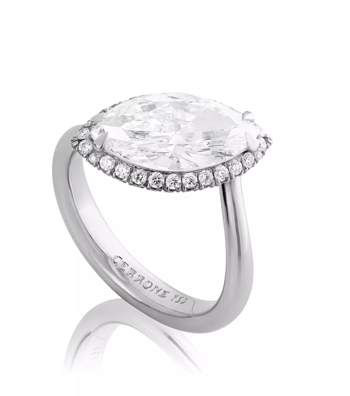 18ct white gold marquise and round brililant cut halo ring