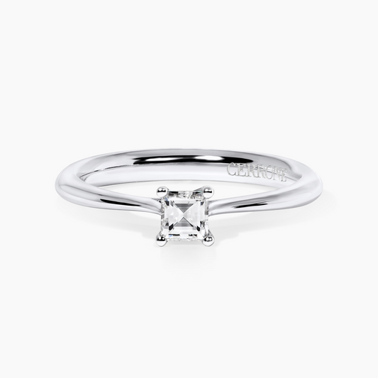 18ct white gold carre cut diamond solitaire ring