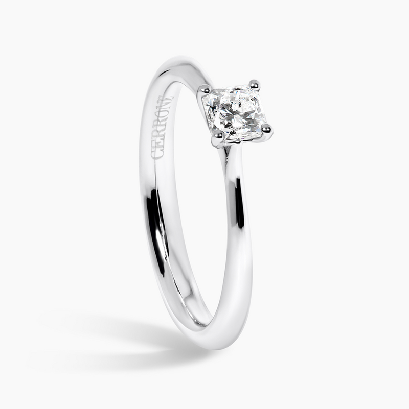 18ct white gold 0.35ct radiant cut diamond solitaire ring side profile