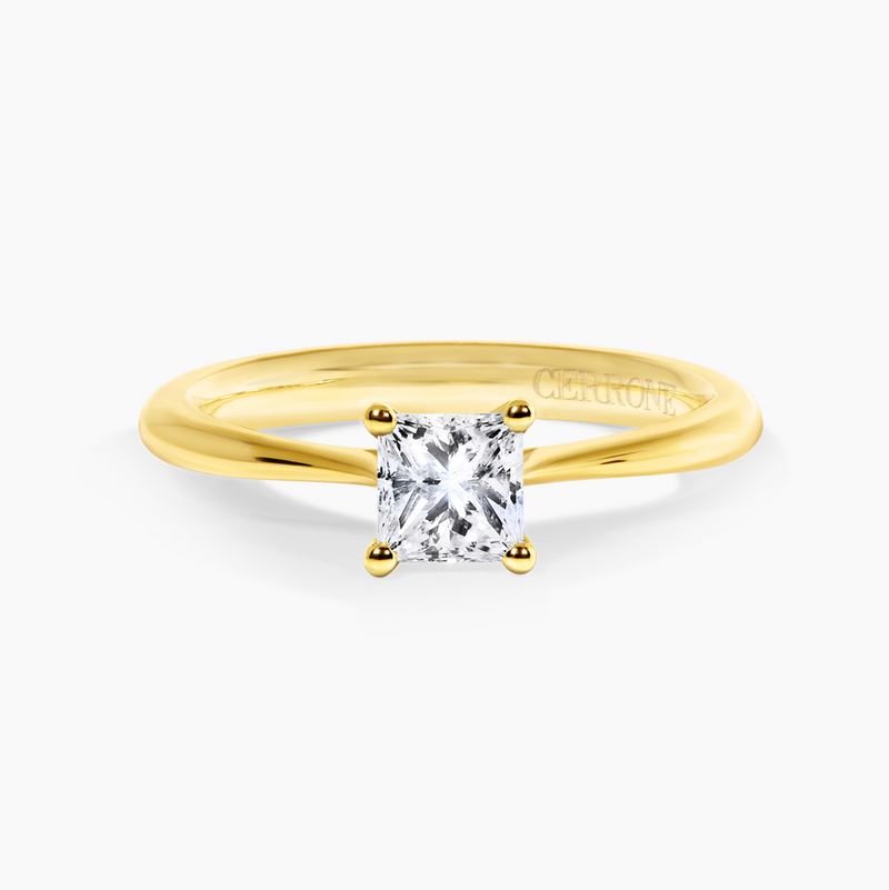 18ct yellow gold princess cut diamond solitaire ring