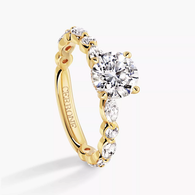 18ct yellow gold round brilliant and marquise cut diamond ring side view