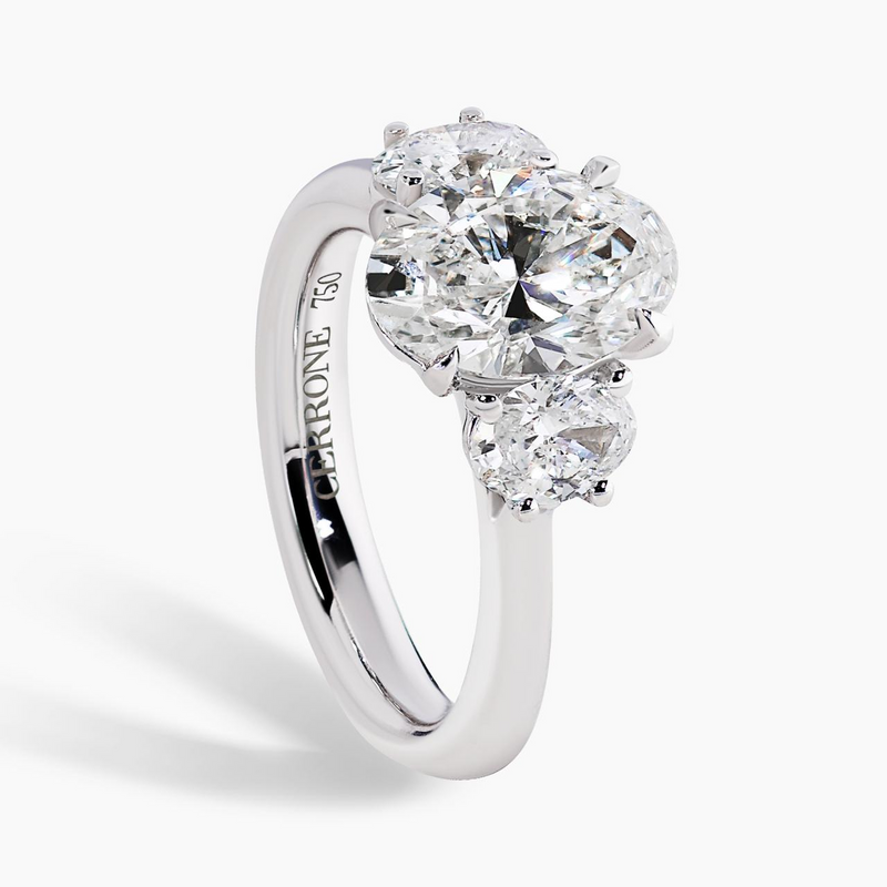 18ct white gold oval brilliant cut Lab grown diamond three stone ring