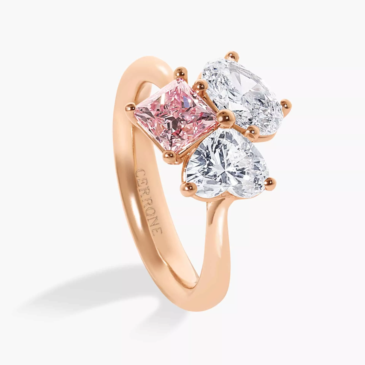 THE HEART OF TRASTEVERE 18ct rose gold Argyle princess cut pink diamond, oval and heart shaped white diamond ring