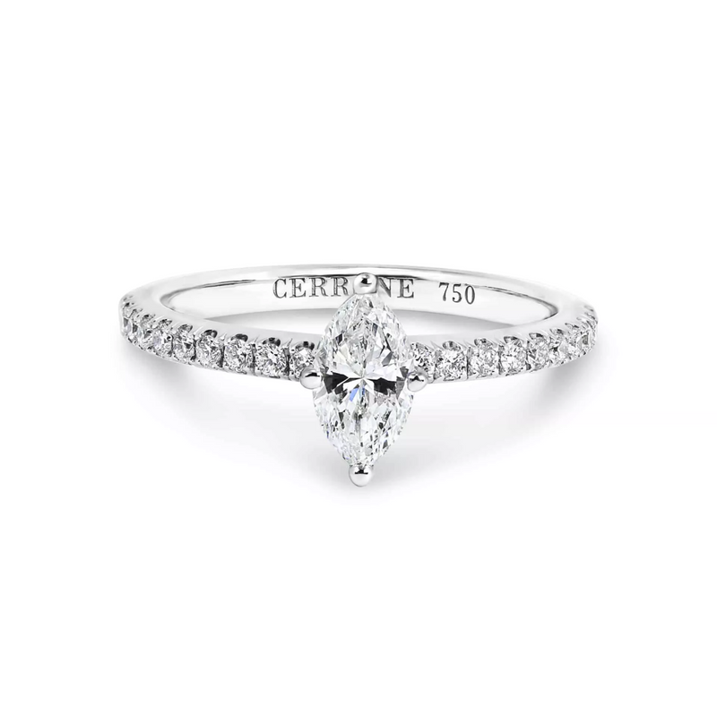 18ct white gold marquise and round brilliant cut diamond ring