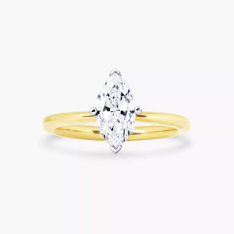 18ct yellow and white gold marquise cut pinched band diamond ring