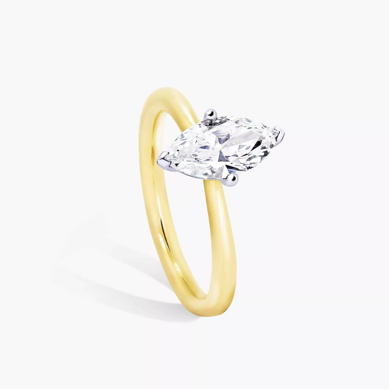 18ct yellow and white gold marquise cut pinched band diamond ring