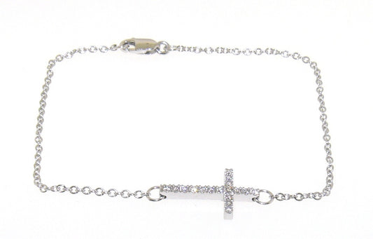 18ct white gold round brilliant cut diamonds cross bracelet