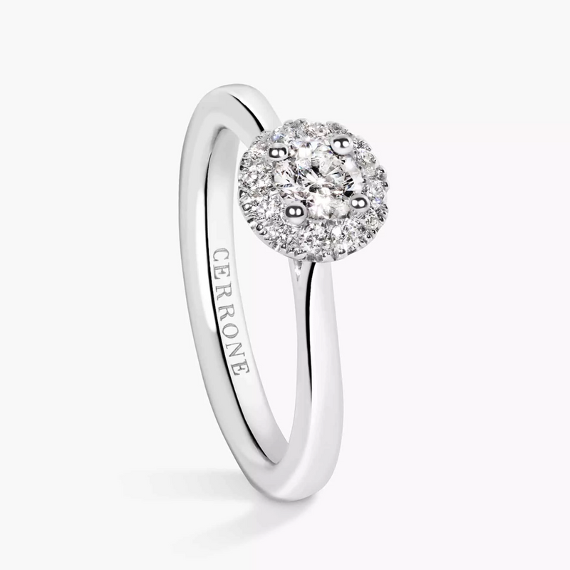 Platinum 0.30ct G SI1 round brilliant cut diamond halo ring side profile