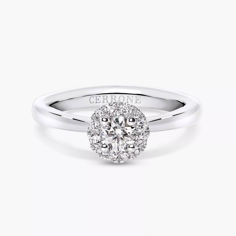 Platinum round brilliant cut diamond halo ring