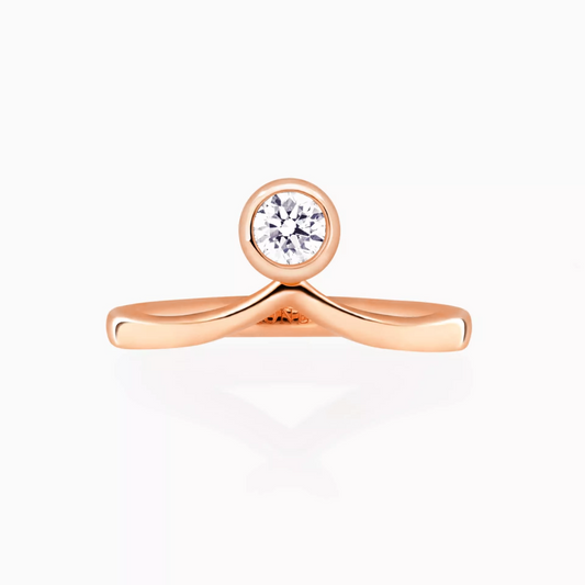 18ct rose gold round brilliant cut diamond bezel set ring