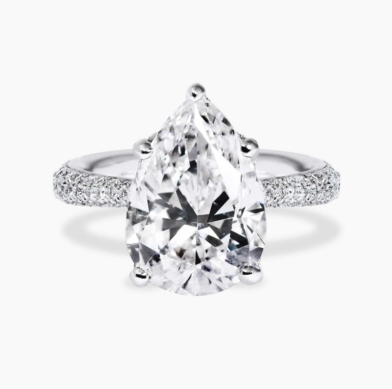 18ct white gold 4.00ct pear and round brilliant cut diamond ring