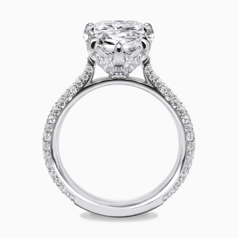 18ct white gold 4.00ct pear and round brilliant cut diamond ring side profile