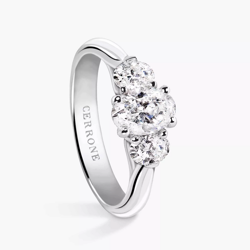 18ct white gold oval cut diamond three stone ring
