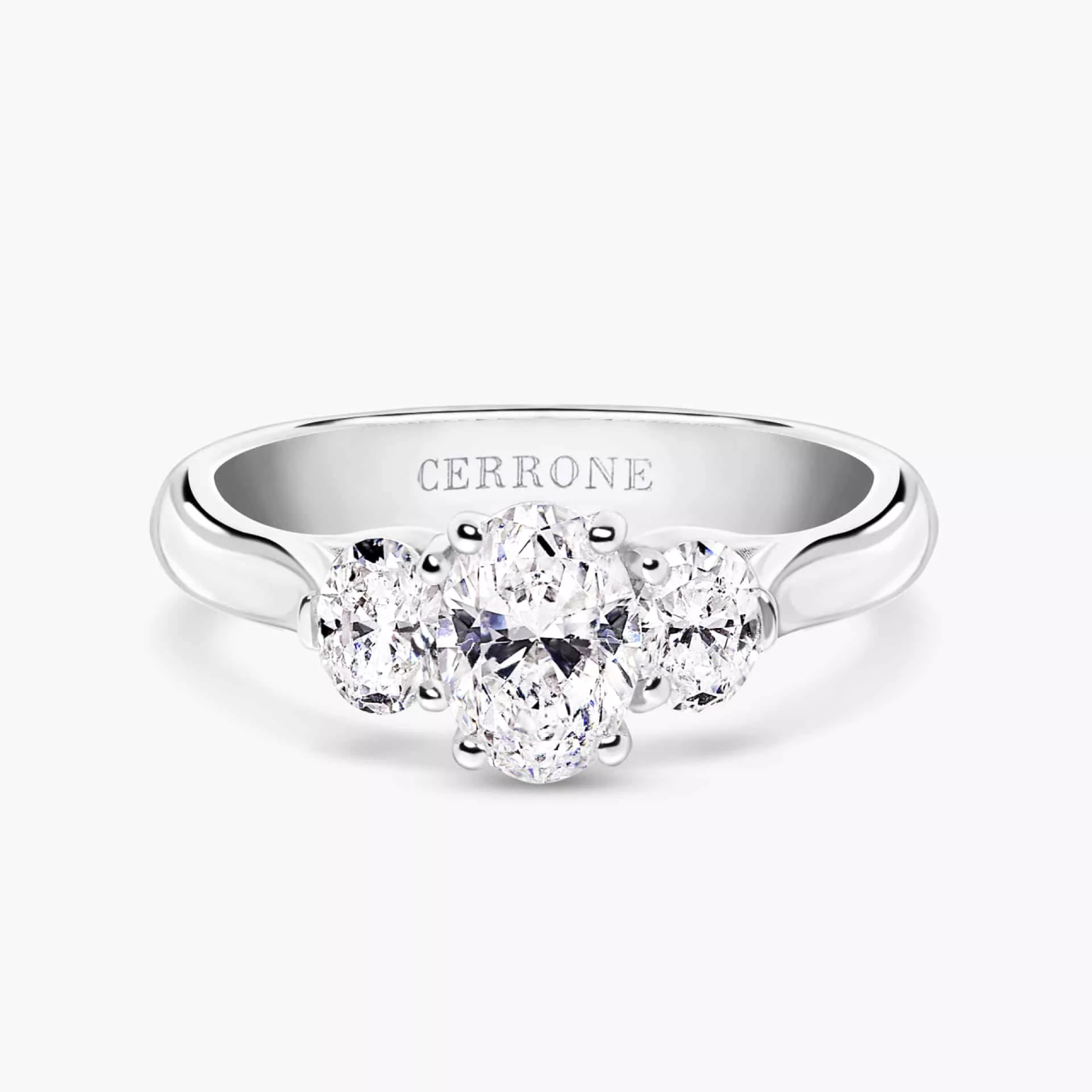 18ct white gold oval diamond trilogy ring