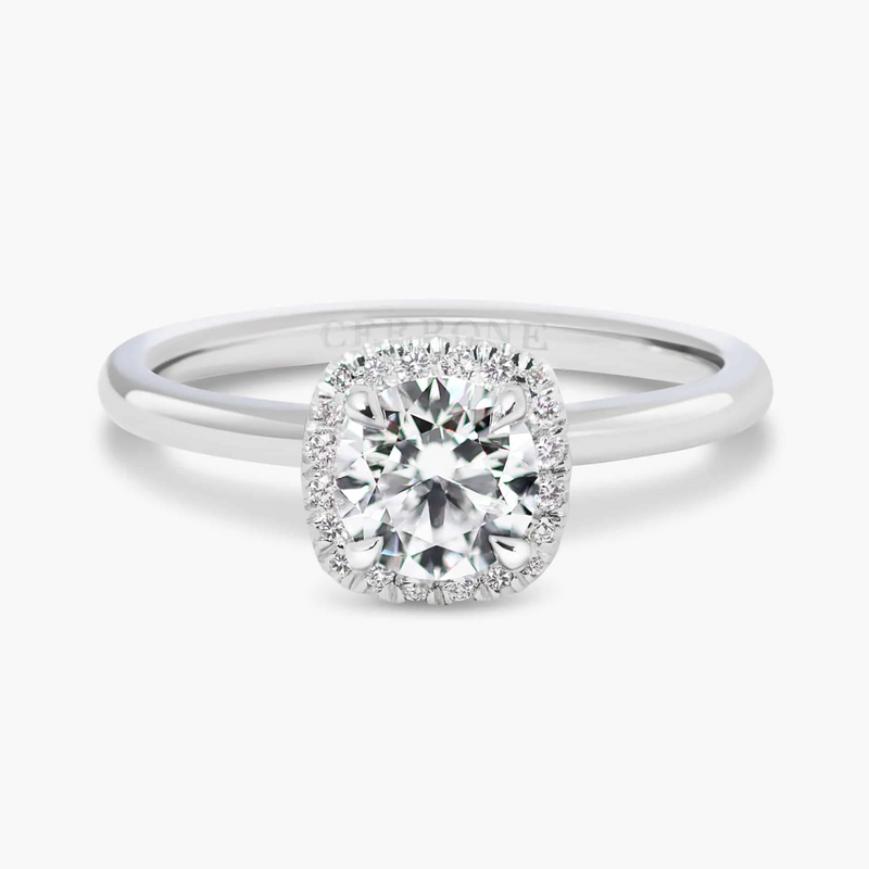Platinum round brilliant cut diamond halo ring