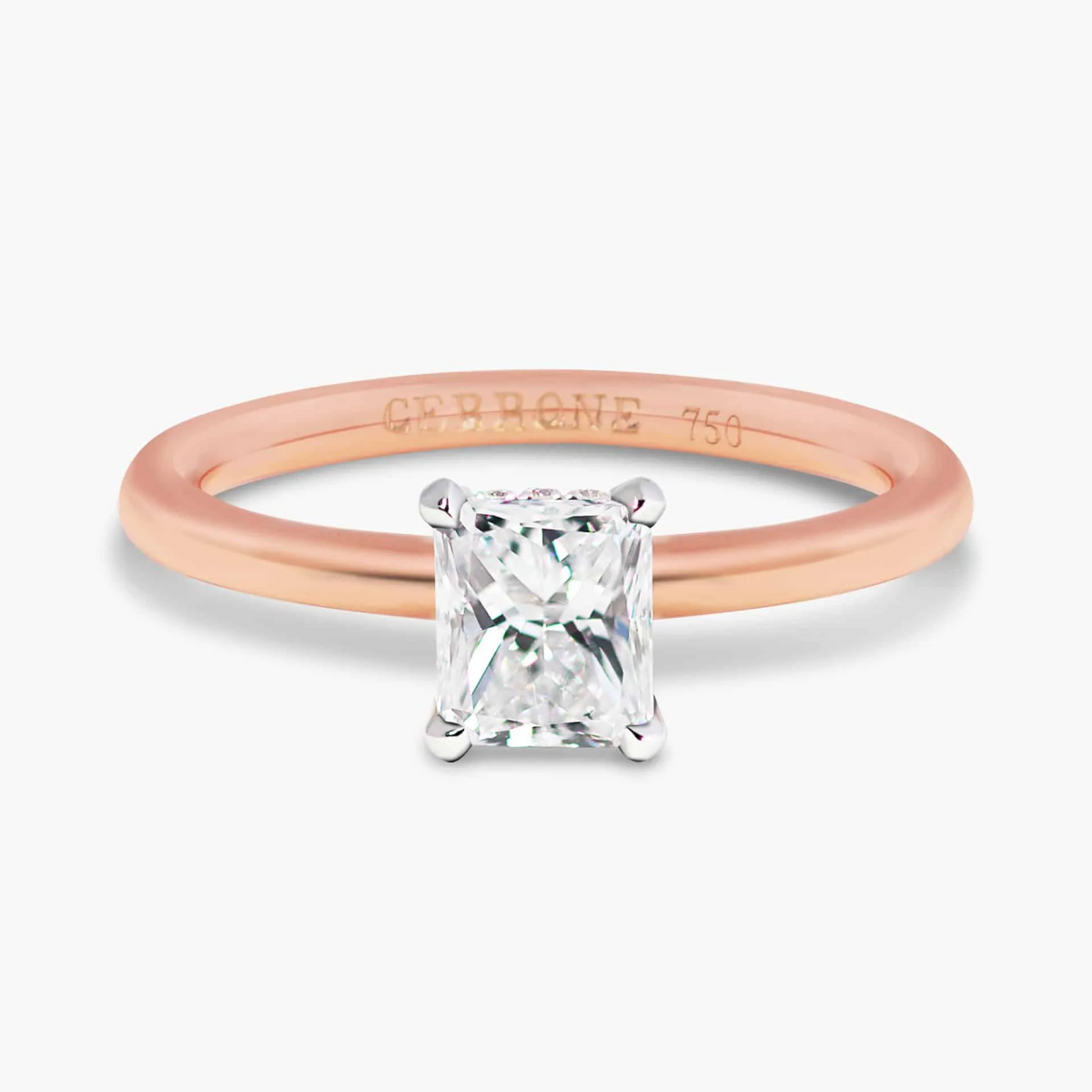 18ct rose and white gold radiant cut diamond hidden halo ring
