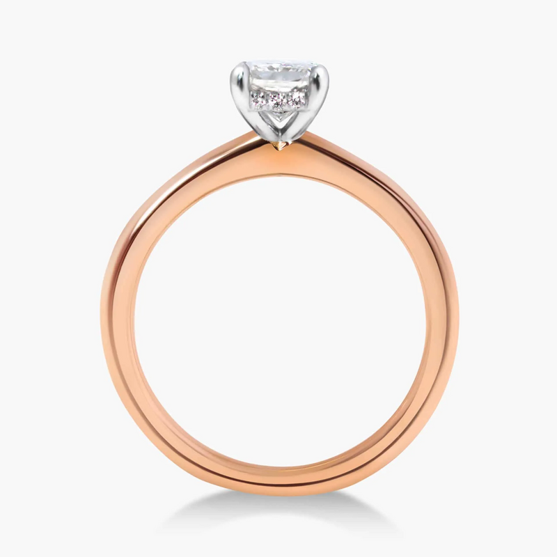 18ct rose and white gold radiant cut diamond hidden halo ring