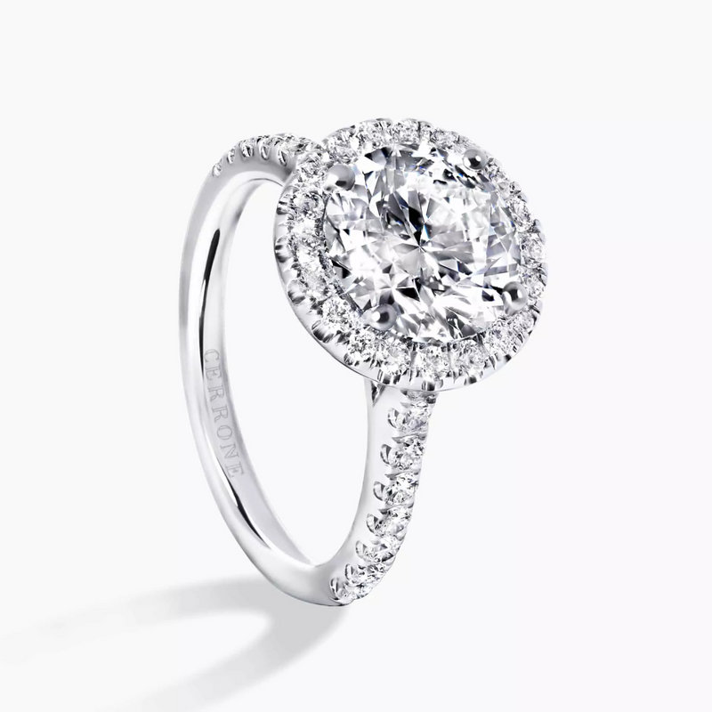 18ct white gold round brilliant cut diamond halo ring side view